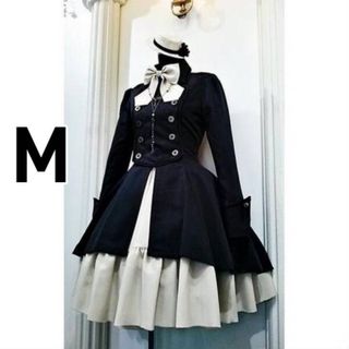 軍服ワンピース　ブラック　M(ロングワンピース/マキシワンピース)