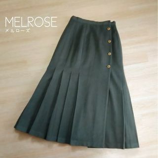 メルローズ(MELROSE)のMELROSE メルローズ　ウール プリーツスカート　ロング丈　カーキ　日本製(ロングスカート)