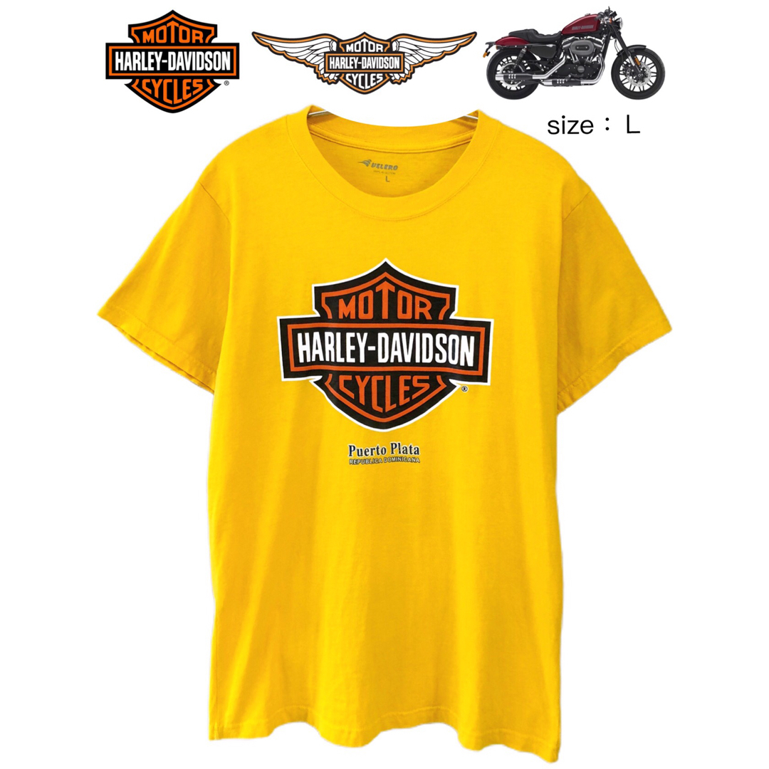 Harley Davidson(ハーレーダビッドソン)のHarley-Davidson　Tシャツ　L　黄色　USA古着 メンズのトップス(Tシャツ/カットソー(半袖/袖なし))の商品写真