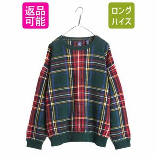 90s OLD GAP コットン ニット セーター メンズ XL 古着 90年代 オールド ギャップ 紺タグ ヘビーウェイト タータン チェック 大きいサイズ(ニット/セーター)