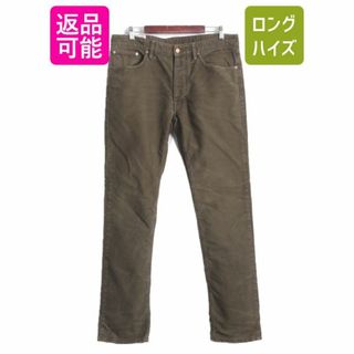 ラルフローレン(Ralph Lauren)のポロ ラルフローレン モールスキン コットン パンツ メンズ 34 32 古着 POLO スリム ストレート ボタンフライ 本革 レザーパッチ オリーブ(その他)