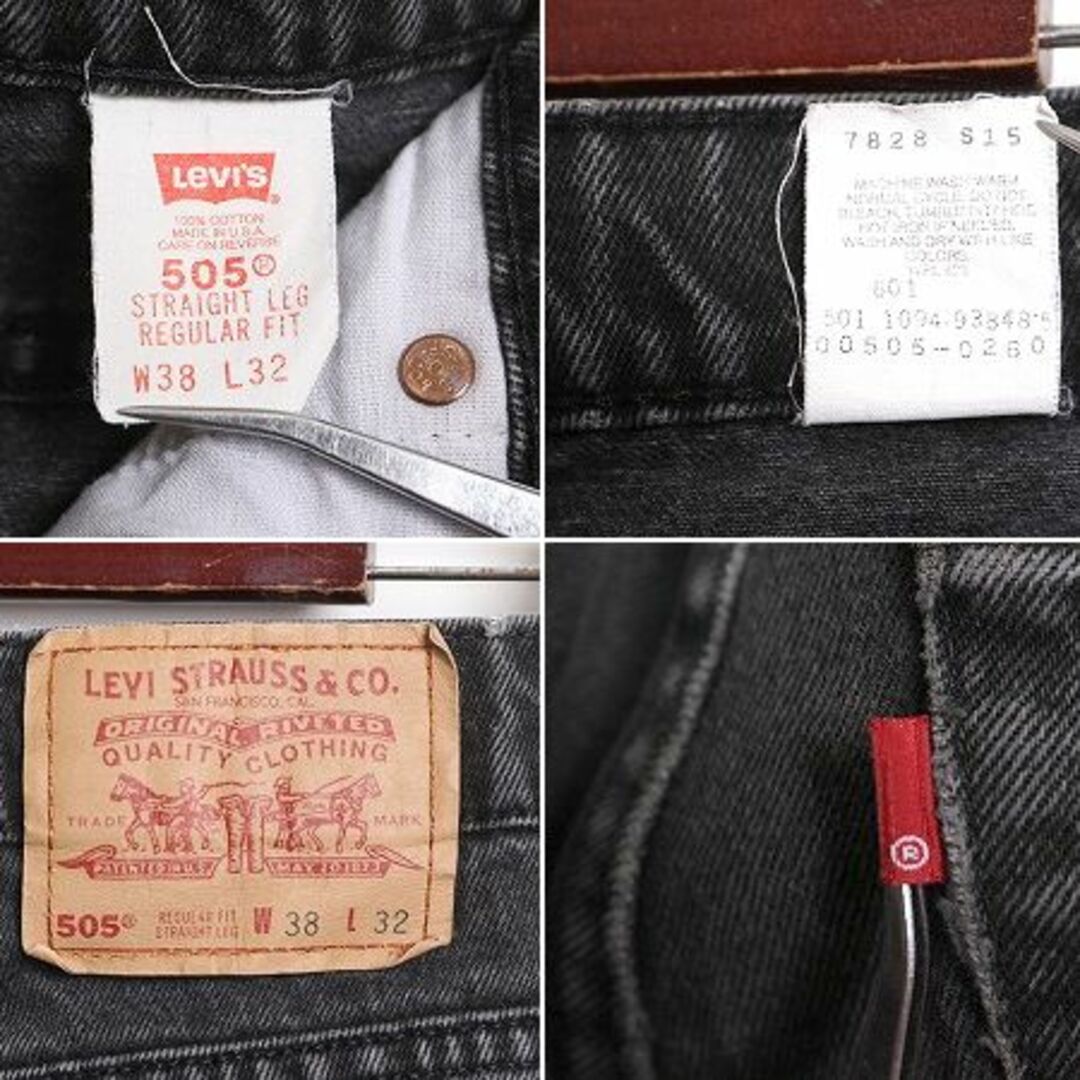 Levi's(リーバイス)の90s USA製 リーバイス 505 ブラック デニム パンツ メンズ 38 32 / 90年代 オールド Levis ジーンズ ジーパン Gパン スリム ストレート 黒 メンズのパンツ(デニム/ジーンズ)の商品写真