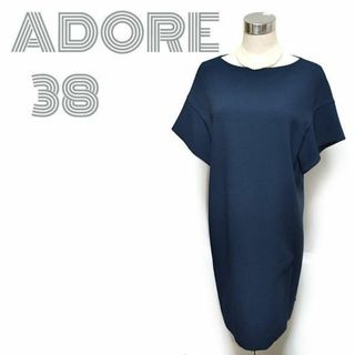 アドーア(ADORE)のアドーア■美品　半袖フレアワンピース 38/M　膝丈　ネイビー　お受験　入学園式(ひざ丈ワンピース)