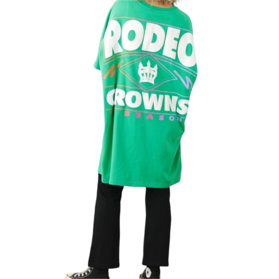 RODEO CROWNS WIDE BOWL(ロデオクラウンズワイドボウル)のロデオクラウンズ  ドルマンワンピース ロングTシャツ 半袖 F グリーン ロゴ レディースのトップス(Tシャツ(半袖/袖なし))の商品写真