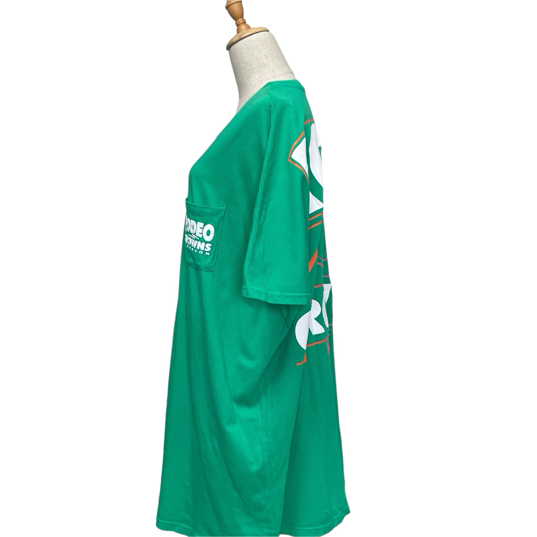 RODEO CROWNS WIDE BOWL(ロデオクラウンズワイドボウル)のロデオクラウンズ  ドルマンワンピース ロングTシャツ 半袖 F グリーン ロゴ レディースのトップス(Tシャツ(半袖/袖なし))の商品写真