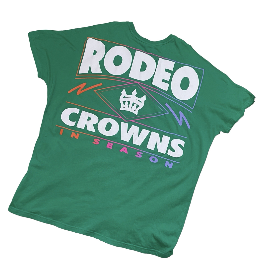 RODEO CROWNS WIDE BOWL(ロデオクラウンズワイドボウル)のロデオクラウンズ  ドルマンワンピース ロングTシャツ 半袖 F グリーン ロゴ レディースのトップス(Tシャツ(半袖/袖なし))の商品写真