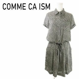 コムサイズム(COMME CA ISM)のコムサイズム ミニ丈シャツワンピ ドット リボン M 黒 230628AO2A(ミニワンピース)