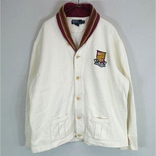 ポロラルフローレン(POLO RALPH LAUREN)の90年代 Polo by Ralph Lauren ポロバイラルフローレン カーディガンスウェット ワンポイントロゴ ホワイト (メンズ XXL)  O1461 中古 古着(スウェット)