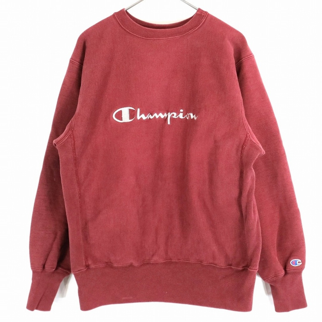 Champion(チャンピオン)の90年代 USA製 Champion チャンピオン リバースウィーブ スウェット 防寒  刺繍  アメカジ ワインレッド (メンズ L)  O1462 中古 古着 メンズのトップス(スウェット)の商品写真