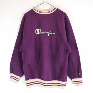 チャンピオン(Champion)の90年代 Champion チャンピオン リバースウィーブ スウェット 刺繍  アメカジ ロゴ ライン系 パープル (メンズ XL)  O1478 中古 古着(スウェット)