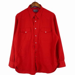 ペンドルトン(PENDLETON)の70年代 USA製 PENDLETON ペンドルトン ウエスタン長袖シャツ フラップポケット レッド (メンズ XL) O6534 中古 古着(シャツ)