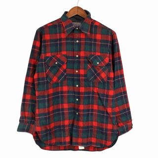 ペンドルトン(PENDLETON)の70年代 USA製 PENDLETON ペンドルトン ウール長袖シャツ チェック柄 レッド (メンズ L) O6519 中古 古着(シャツ)