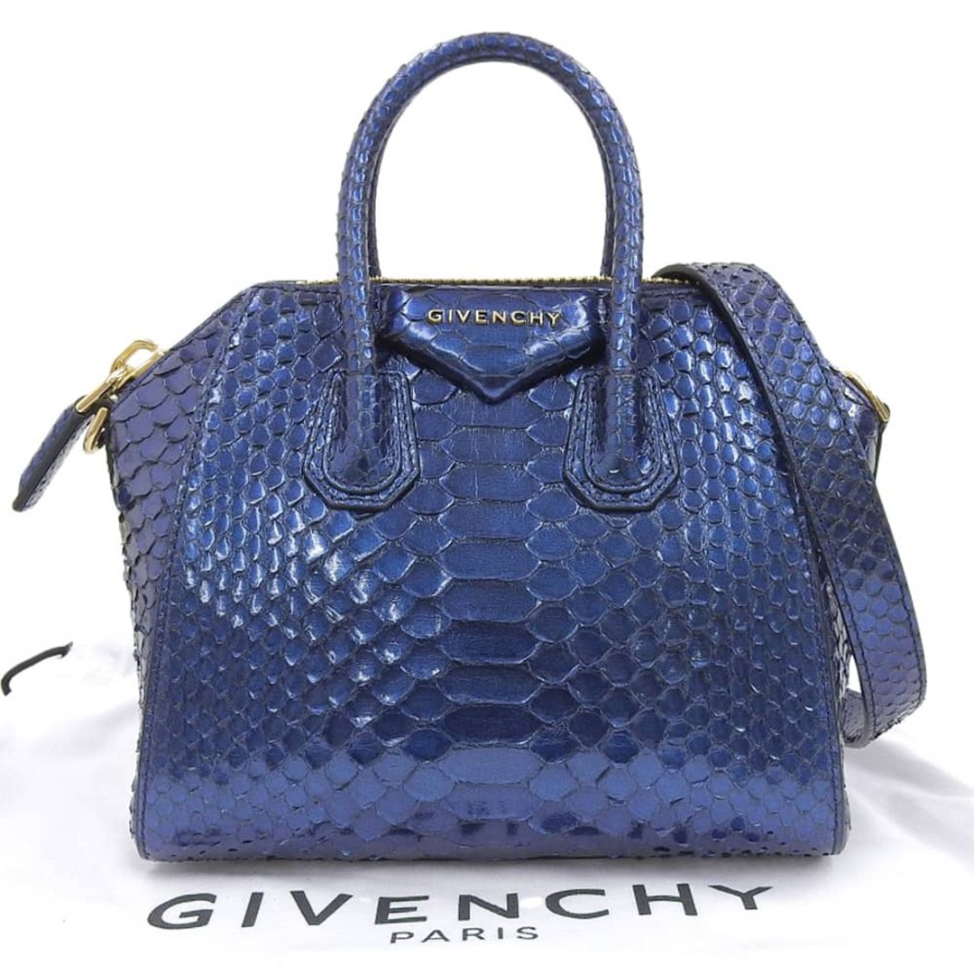 GIVENCHY(ジバンシィ)の【本物保証】 布袋付 超美品 ジバンシー GIVENCHY アンティゴナ ミニ 2WAYバッグ ハンドバッグ ショルダー メタリックブルー 希少 レア レディースのバッグ(ショルダーバッグ)の商品写真