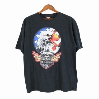 ハーレーダビッドソン(Harley Davidson)のHARLEY DAVIDSON ハーレーダビッドソン ロゴ 半袖Ｔシャツ プリント 丸首 ブラック (メンズ XL) O6703 中古 古着(Tシャツ/カットソー(半袖/袖なし))