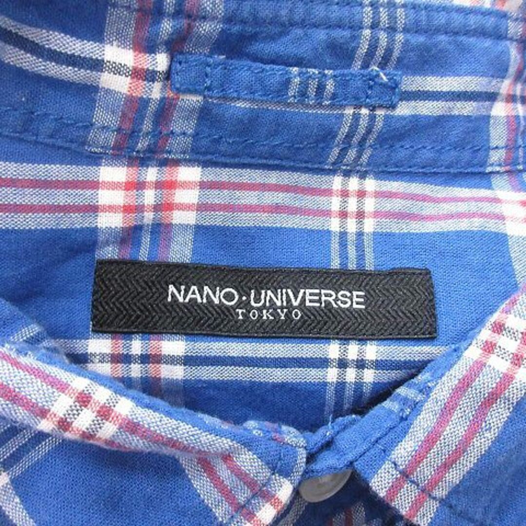 nano・universe(ナノユニバース)のナノユニバース シャツ 長袖 チェック 麻混 リネン混 L 青 ブルー /YI メンズのトップス(シャツ)の商品写真