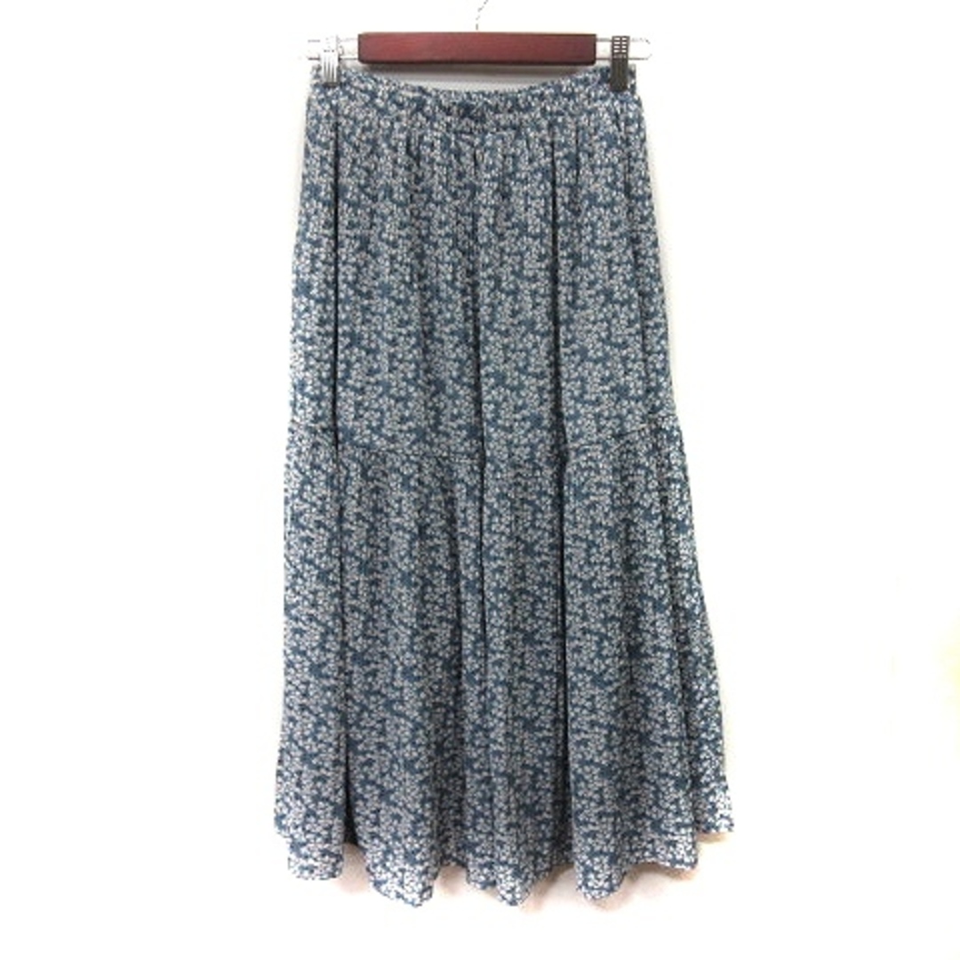 w closet(ダブルクローゼット)のダブルクローゼット フレアスカート ギャザー ロング 花柄 M 紺 白  レディースのスカート(ロングスカート)の商品写真