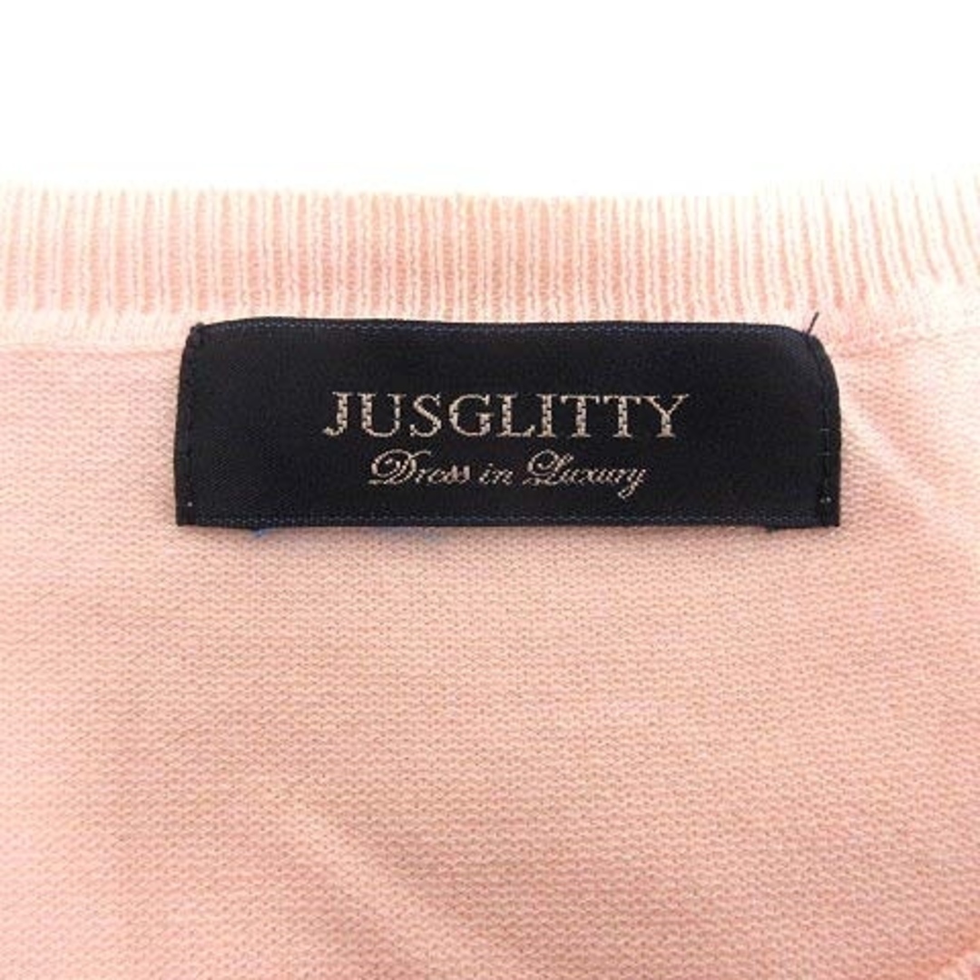 JUSGLITTY(ジャスグリッティー)のJUSGLITTY ニット カットソー ビジュー 切替 五分袖 2 ピンク レディースのトップス(ニット/セーター)の商品写真