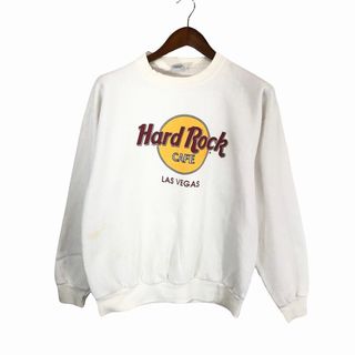 HARD ROCK CAFE ハードロック 企業プリント スウェット ロゴ ワンポイント ホワイト (メンズ L) O7208 中古 古着(スウェット)