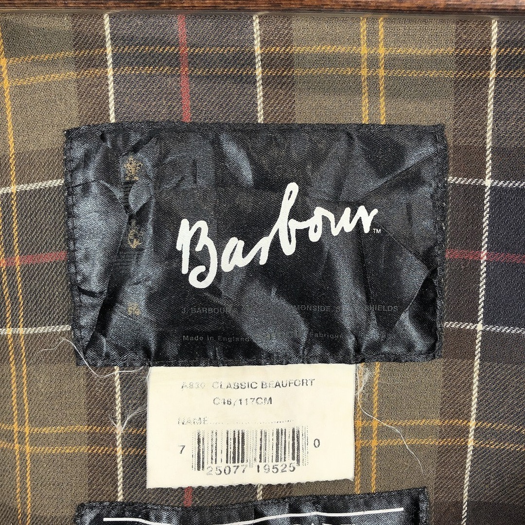 Barbour(バーブァー)のイングランド製 Barbour バブアー BEAUFORT ジャケット 刺繍  裏地チェック ラグラン ブラウン (メンズ C46/117CM) 中古 古着 O7218 メンズのジャケット/アウター(その他)の商品写真
