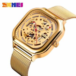 SKMEI社メンズ腕時計 自動巻きオートマチック ゴールド30m防水ステンレス2(腕時計(アナログ))