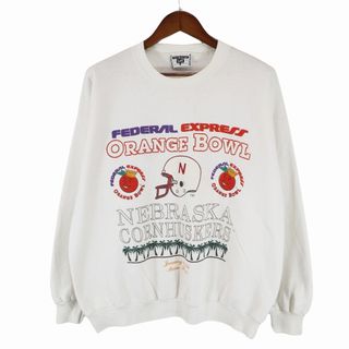 リー(Lee)の90年代 USA製 Lee リー カレッジプリント スウェット NEBRASKA ネブラスカ大学 ホワイト (メンズ XL) O7234 中古 古着(スウェット)