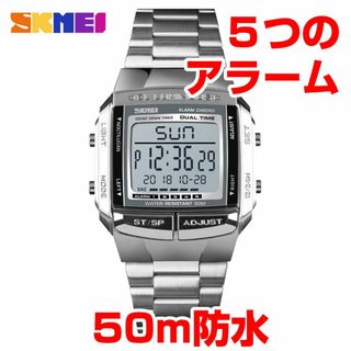 30m防水ダイバーズウォッチ デジタル腕時計 シルバー銀ステンレス3606(腕時計(デジタル))