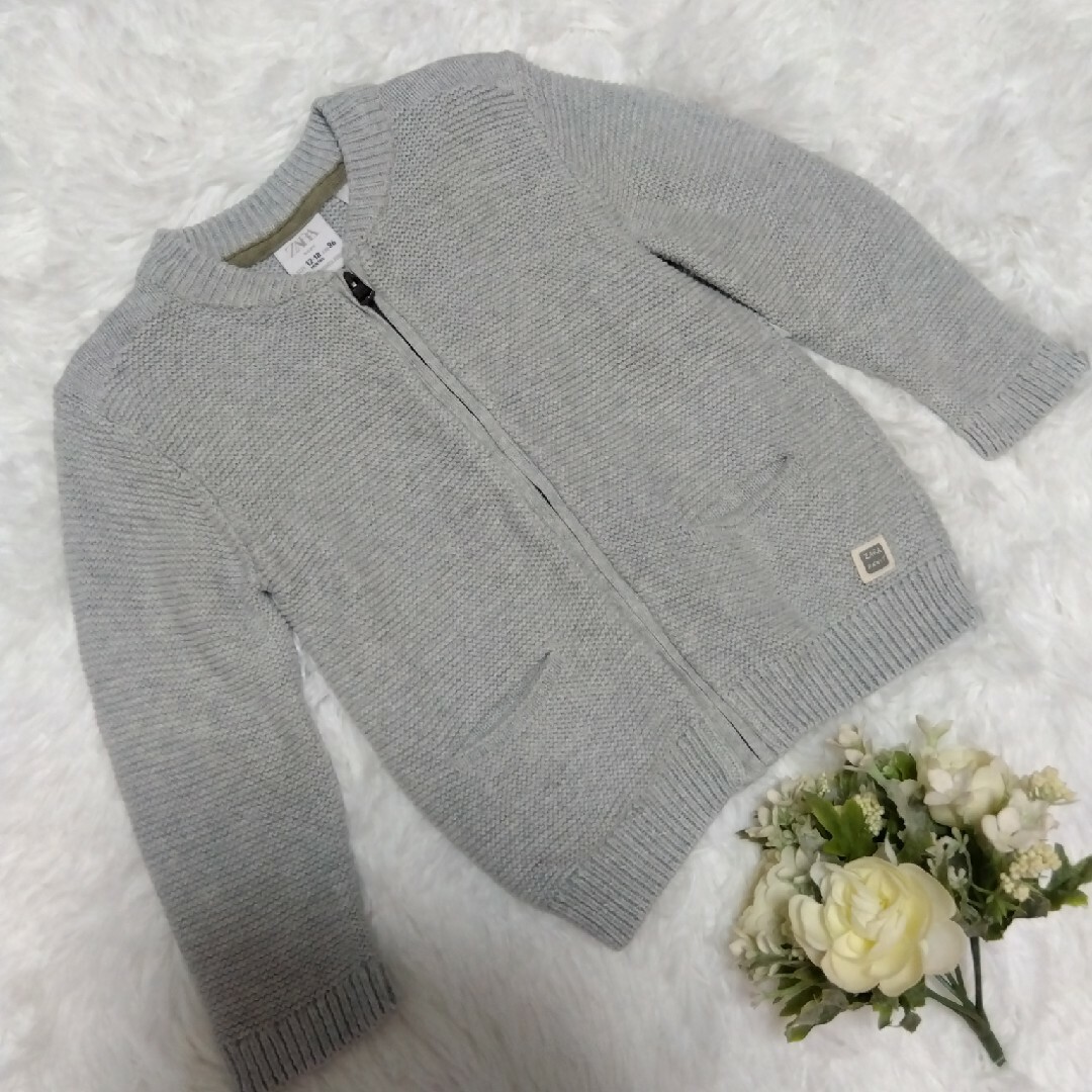 ZARA KIDS(ザラキッズ)の美品　ZARABABY ザラベビー　グレー　カーディガン　ニット　ベビー服　86 キッズ/ベビー/マタニティのベビー服(~85cm)(カーディガン/ボレロ)の商品写真