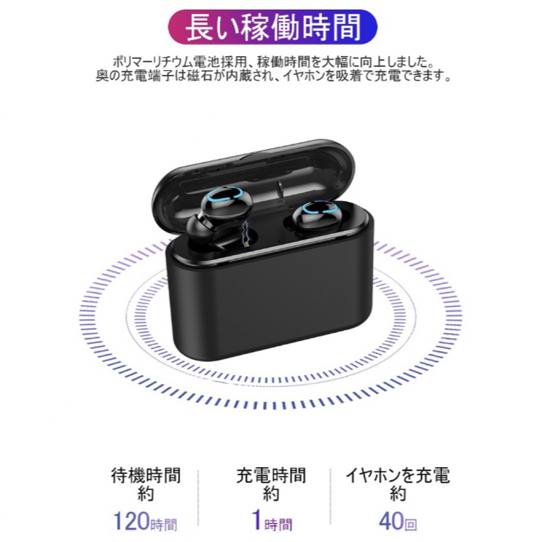 ワイヤレスイヤホン　モバイルバッテリー搭載　高音質　ブラック スマホ/家電/カメラのオーディオ機器(ヘッドフォン/イヤフォン)の商品写真