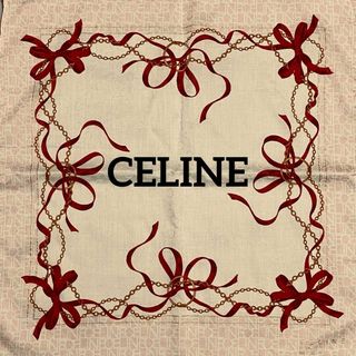 セリーヌ(celine)の美品 ★CELINE★ ハンカチ 大判 マカダム リボン チェーン ピンク(ハンカチ)