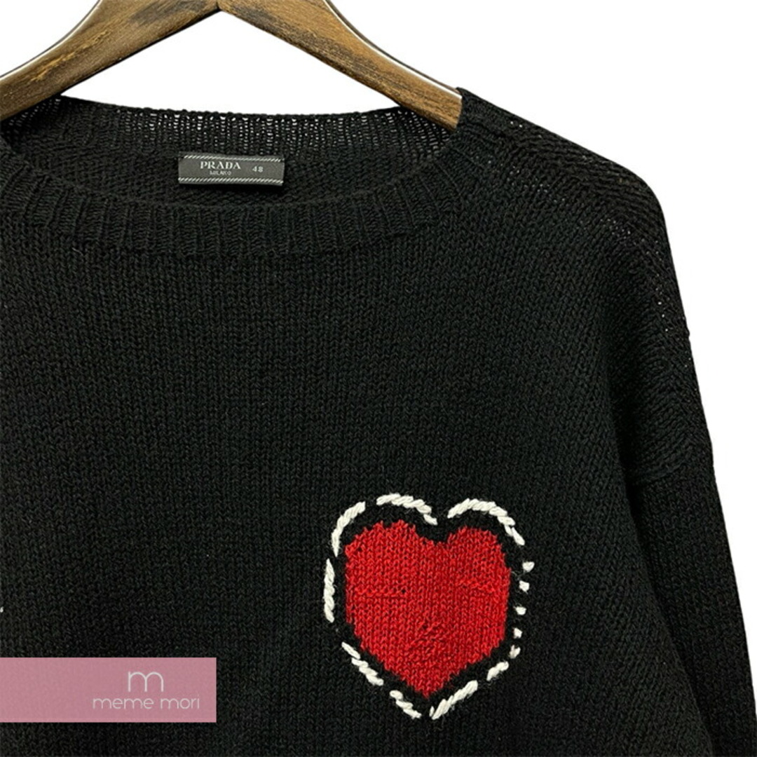 PRADA(プラダ)のPRADA Heart Logo Sweater UMA107 S132 1U6K プラダ ハートロゴセーター ニット ロゴ ブラック サイズ48 【240304】【中古-B】【me04】 メンズのトップス(カーディガン)の商品写真