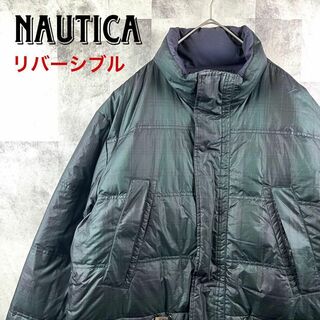 NAUTICA - 90s ノーティカ リバーシブルダウンジャケット ネイビー×チェック柄 XL