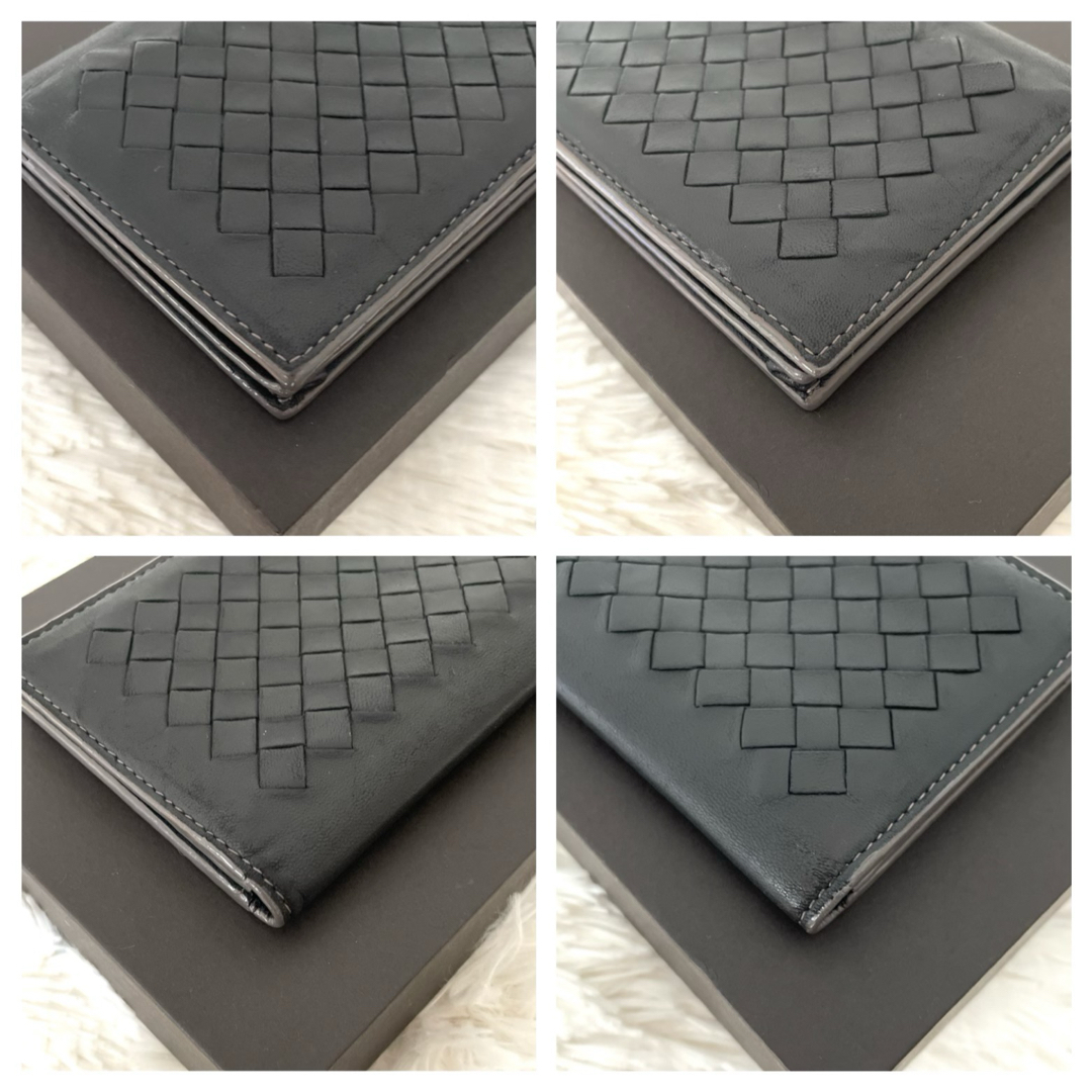 Bottega Veneta(ボッテガヴェネタ)の美品☆ボッテガヴェネタ イントレチャート 二つ折り財布 マットブラック×ブラウン メンズのファッション小物(折り財布)の商品写真