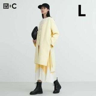 ユニクロ(UNIQLO)のダブルフェイスラップコート　ユニクロC　イエロー　サイズL(ロングコート)