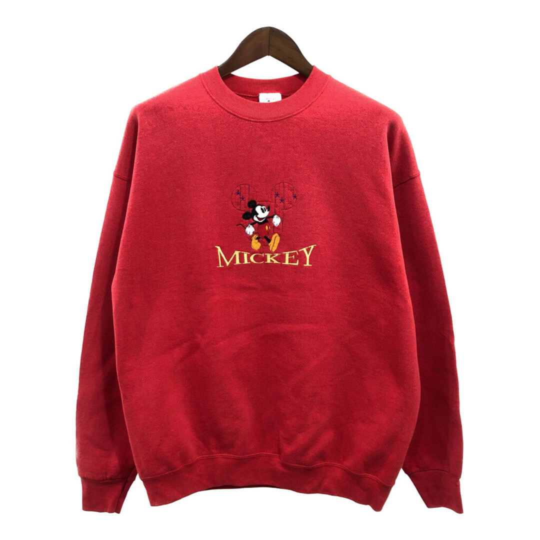 Disney(ディズニー)の90年代 USA製 Disney ディズニー MICKEY&CO. ミッキーマウス 刺繍 スウェット トップス キャラクター レッド (メンズ XL) 中古 古着 P7641 メンズのトップス(スウェット)の商品写真