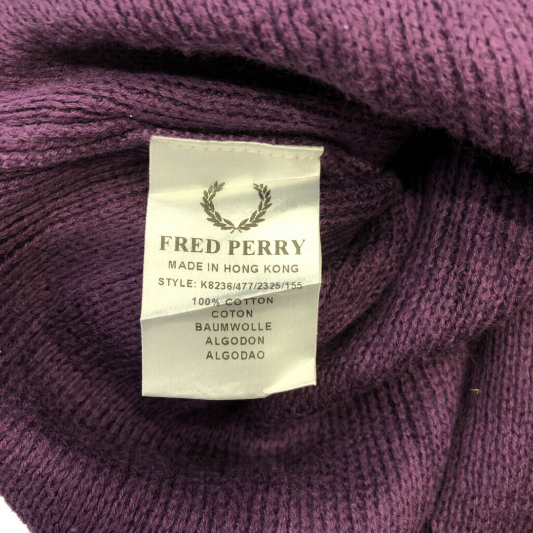 FRED PERRY(フレッドペリー)のFRED PERRY フレッドペリー ハーフジップ ドライバーズニット セーター トップス ボーダー パープル (メンズ M) 中古 古着 P7661 メンズのトップス(ニット/セーター)の商品写真