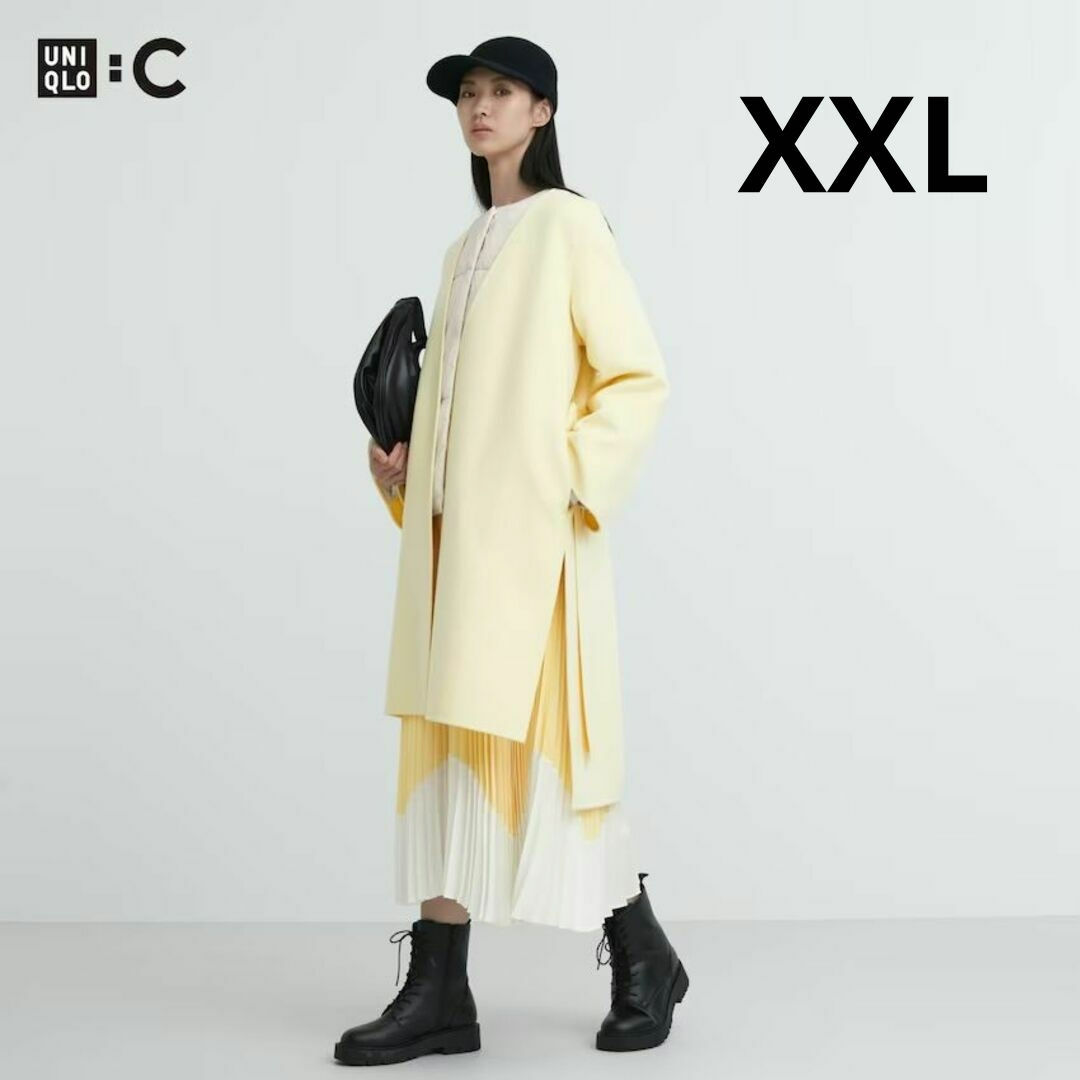 UNIQLO(ユニクロ)のダブルフェイスラップコート　ユニクロC　イエロー　サイズXXL レディースのジャケット/アウター(ロングコート)の商品写真