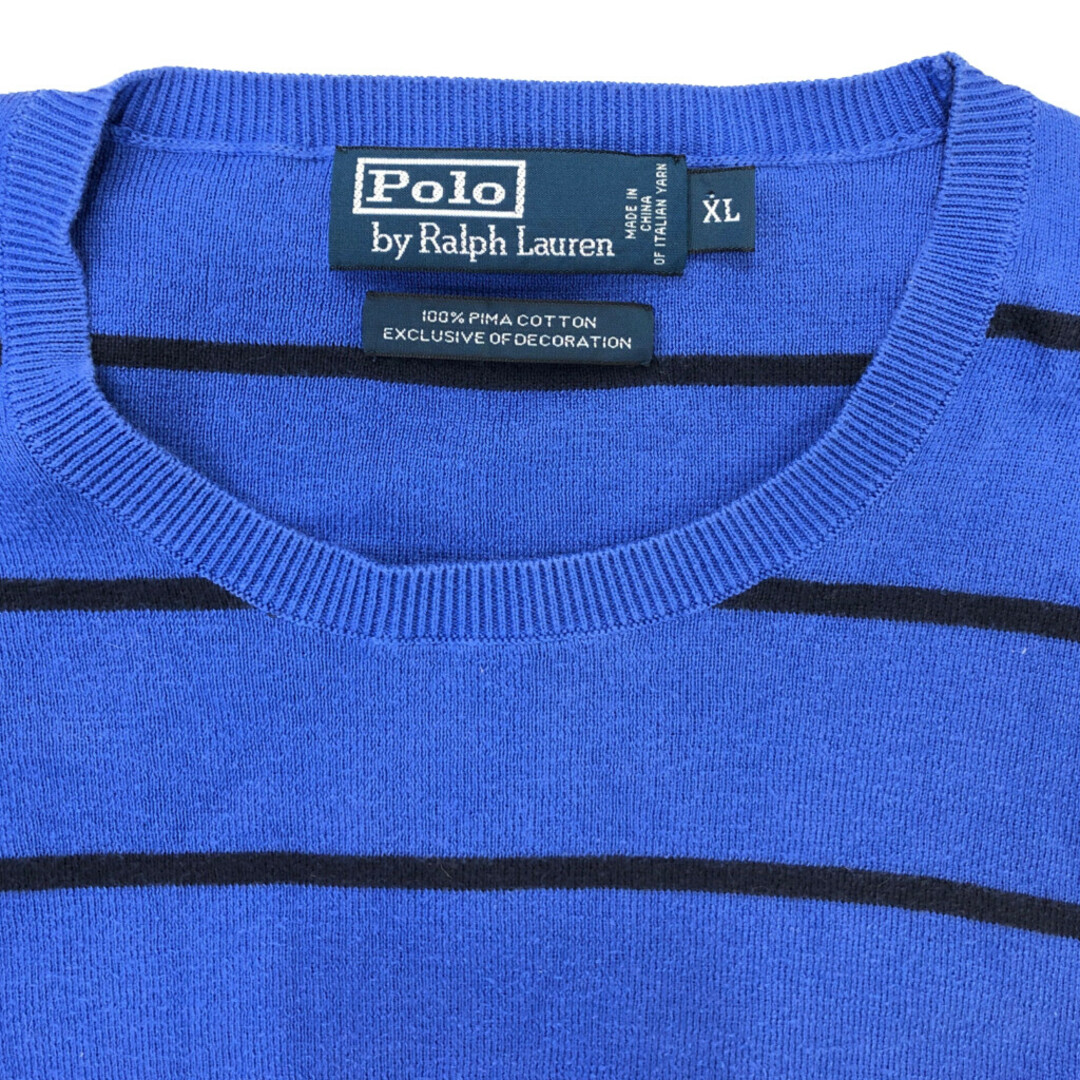 POLO RALPH LAUREN(ポロラルフローレン)のPolo by Ralph Lauren ポロ ラルフローレン ボーダー柄 長袖Ｔシャツ トップス アメカジ ブルー (メンズ XL) 中古 古着 P7995 メンズのトップス(Tシャツ/カットソー(七分/長袖))の商品写真