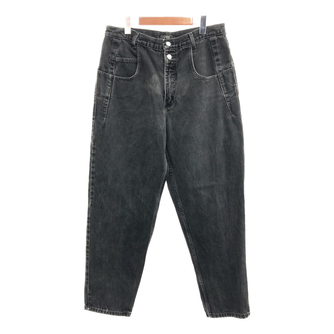 GUESS(ゲス)の90年代 USA製 Guess ゲス テーパードシルエット ブラック デニムパンツ ボトムス アメカジ ブラック (メンズ 34×30) 中古 古着 P8093 メンズのパンツ(デニム/ジーンズ)の商品写真