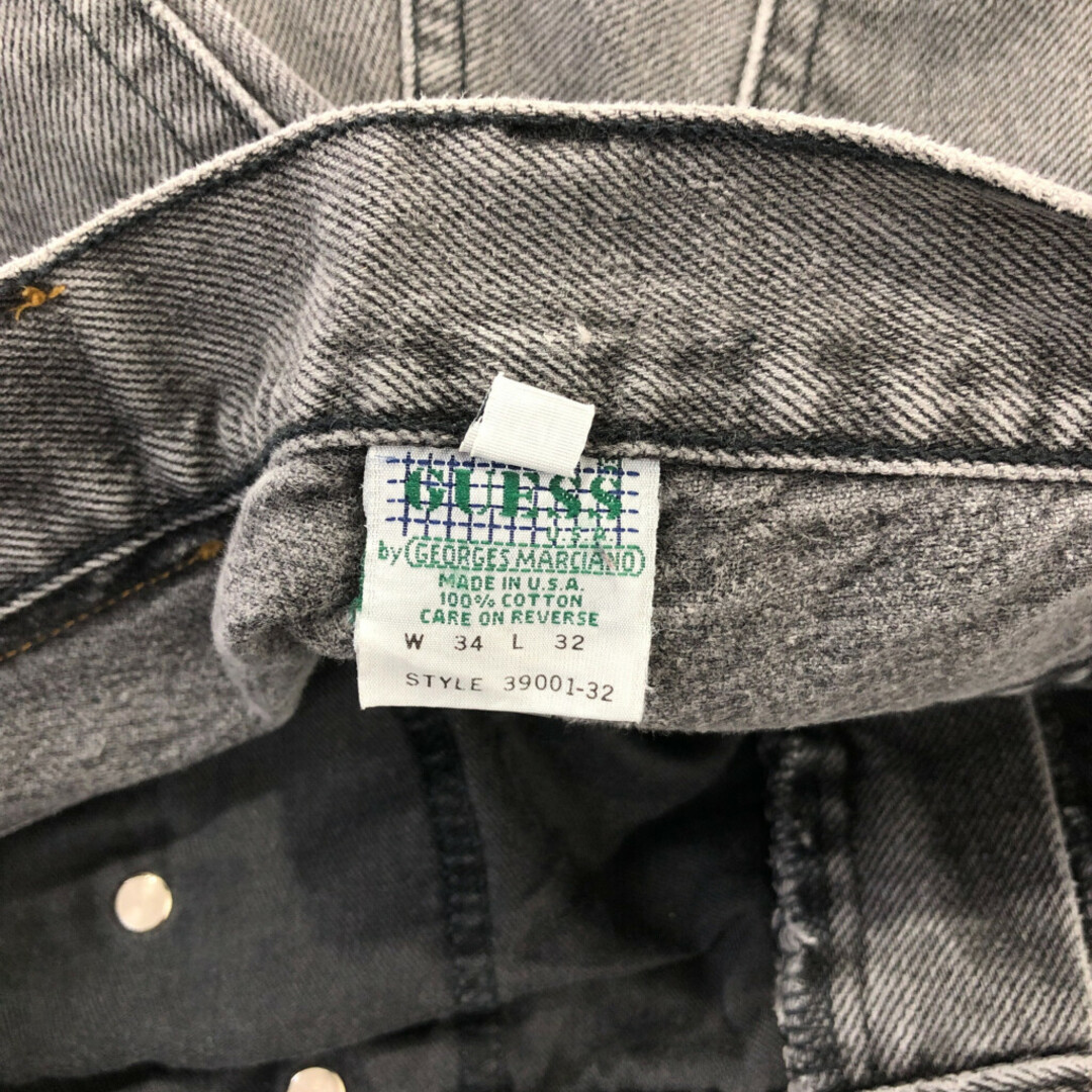 GUESS(ゲス)の90年代 USA製 Guess ゲス テーパードシルエット ブラック デニムパンツ ボトムス アメカジ ブラック (メンズ 34×32) 中古 古着 P8094 メンズのパンツ(デニム/ジーンズ)の商品写真