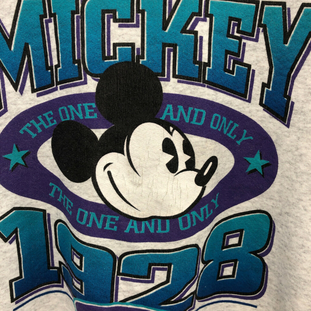 Disney(ディズニー)の90年代 USA製 Disney ディズニー ミッキーマウス カレッジ風プリント スウェット トップス アメカジ グレー (メンズ XL) 中古 古着 P8059 メンズのトップス(スウェット)の商品写真