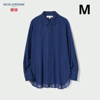 ユニクロ(UNIQLO)のイネス　コットンシアーシャツ（長袖）ブルー　ユニクロ　INES(シャツ/ブラウス(長袖/七分))