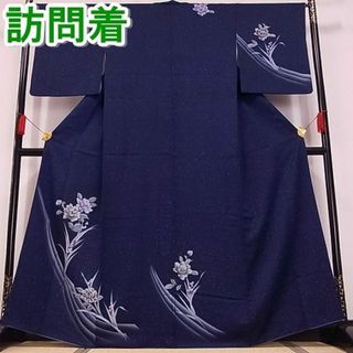 平和屋川間店◆訪問着　草花文　たたき染め　着丈163cm　裄丈66.5cm　正絹　逸品　mop3571(着物)