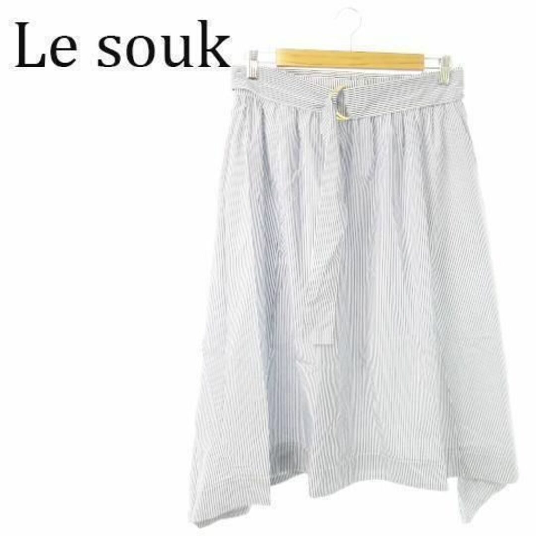 Le souk(ルスーク)のルスーク ミモレ丈フレアスカート ストライプ 44 紺 230831AO10A レディースのスカート(その他)の商品写真