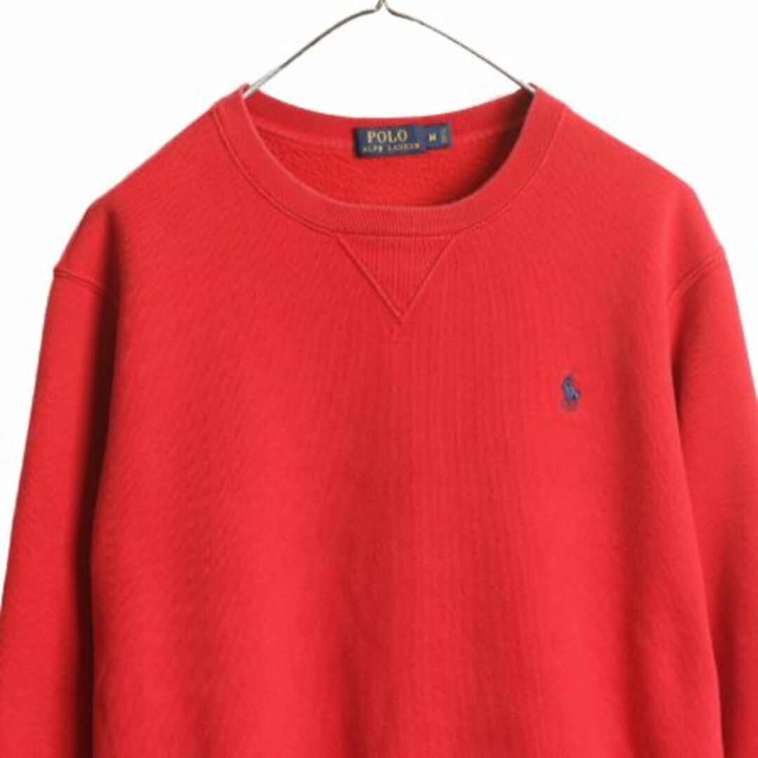 Ralph Lauren(ラルフローレン)のポロ ラルフローレン 前V スウェット トレーナー レディース M / 古着 POLO スエット 裏起毛 クルーネック ワンポイント ヘビーウェイト 赤 レディースのトップス(トレーナー/スウェット)の商品写真