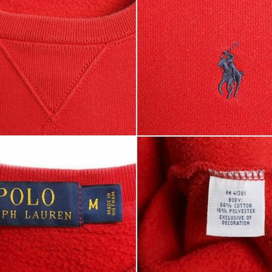 Ralph Lauren(ラルフローレン)のポロ ラルフローレン 前V スウェット トレーナー レディース M / 古着 POLO スエット 裏起毛 クルーネック ワンポイント ヘビーウェイト 赤 レディースのトップス(トレーナー/スウェット)の商品写真