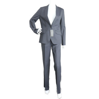 HILTON ヒルトン  パンツスーツ スーツ 175180   ウール100％ ブラック グレー  セットアップ ビジネススーツ ストライプ 1つボタン 【本物保証】(スーツ)