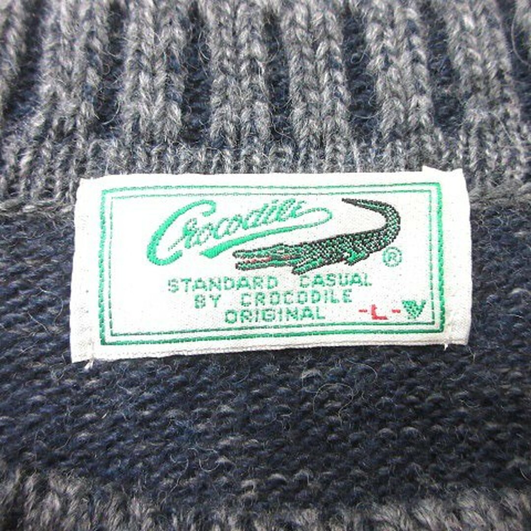 Crocodile(クロコダイル)のクロコダイル ニット セーター ワンポイント 長袖 L 紺 グレー ■MO メンズのトップス(ニット/セーター)の商品写真
