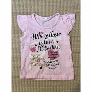 シマムラ(しまむら)のUSED品 ピンク リボン ハート 半袖トップス 半袖Tシャツ 90cm(Tシャツ/カットソー)