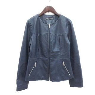 ザラ(ZARA)のザラ ノーカラージャケット フェイクレザー ジップアップ 総裏地 L 紺 ■MO(その他)