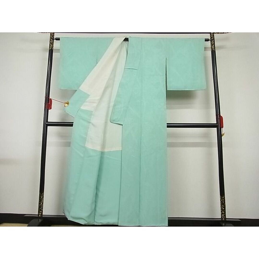 平和屋-こころ店■上質な色無地　草花地紋　新橋色　着丈155.5cm　裄丈63cm　正絹　逸品　A-br7881 レディースの水着/浴衣(着物)の商品写真